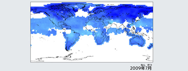 図：世界のCO2濃度分布観測結果 2009年7月