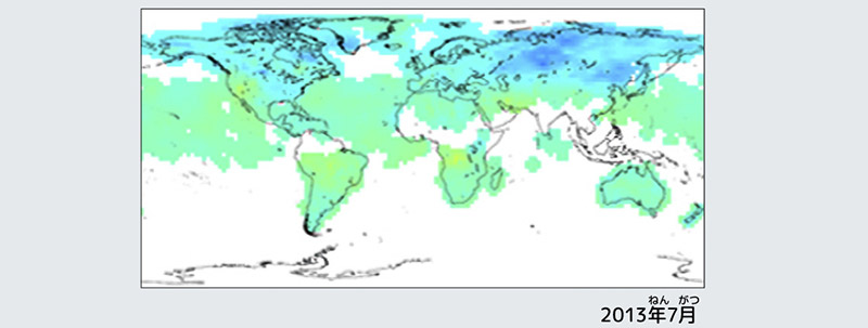 図：世界のCO2濃度分布観測結果 2013年7月
