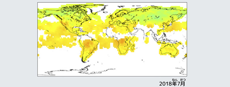 図：世界のCO2濃度分布観測結果 2018年7月