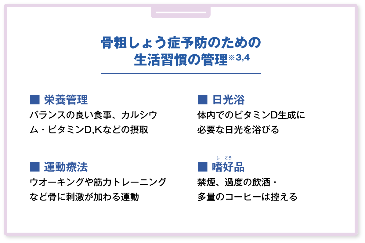 骨粗しょう症予防のための生活習慣の管理