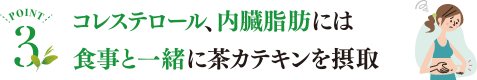 POINT3 コレステロール、内臓脂肪には食事と一緒に茶カテキンを摂取