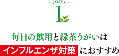 POINT1 毎日の飲用と緑茶うがいはインフルエンザ対策におすすめ
