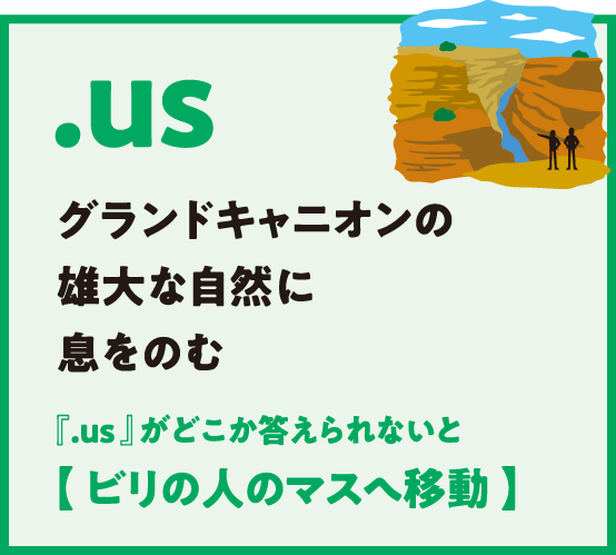 .us グランドキャニオンの雄大な自然に息をのむ 『.us 』がどこか答えられないと【 ビリの人のマスへ移動 】