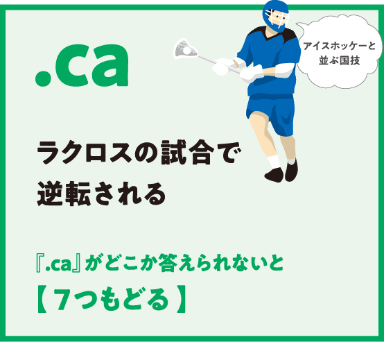 .ca ラクロスの試合で逆転される 『.ca』がどこか答えられないと【 7つもどる 】アイスホッケーと
                  並ぶ国技