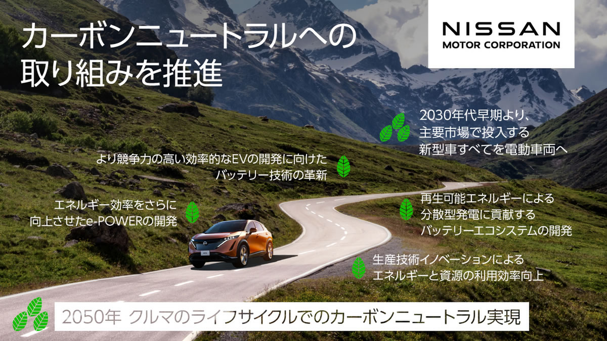 日産自動車のクルマのライフサイクル全体におけるカーボンニュートラルを実現する新たな目標