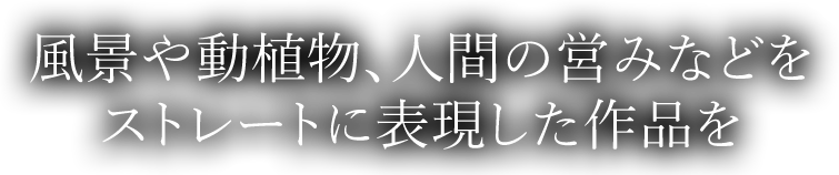 風景や動植物、人間の営みなどをストレートに表現した作品を